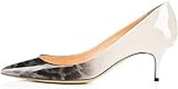 Axellion Pumps für Damen, Kitten Heel Pumps Spitze Zehen Schuhe Slip-On High Heel für Kleid Büro, Leopard Grau-6,5 cm, 40 EU