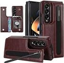 Scalebee Back Cover for Samsung Galaxy Z Fold3 / Fold 3 Premium Luxury Wallet Style Phone case with S Pen Slots (Brown)