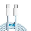 OJOS 60W Type C to Type C Charger Cable 6FT Type C Charging Cable Cord Fast Charging Compatible with iPhone 15/15 Pro/15 Plus/15 Pro Max,Sam sung Galaxy S23,i Pad Pro/Mini,MacBook Air (Blue)