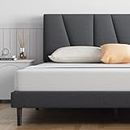 Molblly Double Bed Frame Upholstered Platform with Headboard and Solid Wooden Slats No Box Spring Needed,Underbed Storage Easy Assembly Double Bed Frame Dark Gray 135x190cm