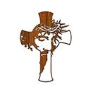 MeeCraft wooden handcrafted Jesus with Cross | Jesus Christ Face Christian Crown of Thorns. 29x22 cm (BROWN)