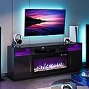 BELLEZE 70" Fireplace TV Stand for TVs Up to 75", LED Light Entertainment Center with 36" Electric Fireplace Heater, Storage Cabinet, Media Console Table for Living Room - Avenue (Black)