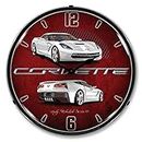 Corvette C7 Arctic White LED Wall Clock, Retro/Vintage, Lighted, 14 inch