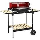 Outsunny Charcoal Barbecue Grill with Adjustable Grill Height, Portable BBQ Trolley with Ash Catcher and Wheels for Outdoor Garden Party Cooking, Red