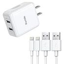 iPhone iPad Charger Mfi Certified, Quntis 2 Pack 6ft Lightning Cable with Dual Port iPhone iPad Charger Block, Compatible with iPhone 14 13 12 11 SE XR Xs Max X 8 7 6, iPad Air Mini, Airpods - White