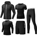 Tancefair 5Pcs Men's Fitness Workout Clothing Running Compression Pants Short/Long Sleeve Shirt Top Jacket Set Suit