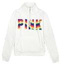 Victoria's Secret Pink Everyday Lounge Quarter Zip Sweatshirt Rainbow, White, Medium
