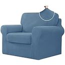 CHUN YI 3 Piece Armchair Cover, Stretch 1 Seater Couch Cover with 1 Separate Backrest and Cushion with Elastic Band, Sofa Slipcover Spandex Jacquard Fabric(Small, Denim Blue)
