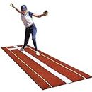 Softball Pitching Mat 10' X 3'| Softball Pitching Mound w/0.8' Pitching Rubber for Pitchers| Antifade Antislip Indoor & Outdoor Softball Pitching Training Aid w/ 0.2' PitchingPad & Carry Strap(Red)