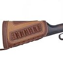 Genuine Leather Gun Shell Holder Buttstock, Canvas Recoil Pad Extension for Shotguns Rifles (Khaki)