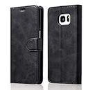 ZTOFERA Leather Case for Samsung Galaxy S6 Edge,Ultra Slim [Magnetic Closure] Retro Vintage TPU Folio Flip Wallet Stand with [Card Slots] Case for Samsung Galaxy S6 Edge - Black