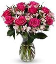 BENCHMARK BOUQUETS - Charming Roses & Alstroemeria (Glass Vase Included), Next-Day Delivery, Gift Mother’s Day Fresh Flowers
