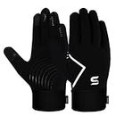 Running Gloves Cycling Winter Men Women Thermal Gloves Driving Sports Touchscreen Anti slip Shock Grip Thickened Fleece Lining Windproof Outdoor Hiking (Black, L)