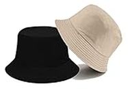 JAZAA Bucket Hat For Women's Men's Teens Reversible Summer Beach Sun Hat Packable Fisherman Cap For Travel Outdoor Hiking (Pack Of 1) Beige, Free Size