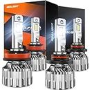 SEALIGHT H11/H9/H8 Low Beam 9005/HB3 High Beam LED Headlight Bulbs Combo, 48000 Lumens 600% Brightness 6500K Cool White LED Bulbs, S6 Plug-N-Play Halogen Replacement Kit with Cooling Fan, Pack of 4