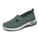 Women's Woven Orthopedic Breathable Soft Sole Shoes,Comfort Knit Mesh Up Stretch Sneakers,Outdoor Slip on Walking Shoes (Green, 39)