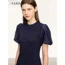 AMII Minimalism Dresses for Women 2023 Summer New Retro Romantic Puff Sleeves French Waist Vestidos