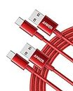 USB Type C Cable, Anker [2-Pack 6 Foot] Premium Nylon USB-C to USB-A Fast Charging Type C Cable, for Samsung Galaxy S10 / S9 / S8 / Note 8, LG V20 / G5 / G6 and More(Red)