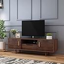Mid-Century Modern TV Stand for TVs up to 65" Wood TV Console Media Cabinet with Drawer, Sliding Door Storage Cabinet, Open Shelf Home Entertainment Center for Living Room and Bedroom, Brown 59"
