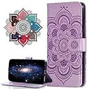 MRSTER Premium Leather Case for Moto E5 Play Go, [Stand Support] [Credit Card Holder] [Magnetic Closure] Wallet Case Cover for Motorola Moto E5 Play Go. LD Mandala Purple