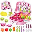 RK Toys Role Play Kitchen Playset Toy Kids Pretend Cooking Kit Food Pink Set Xmas Gift for Children 3 Years Old for Kids