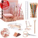 Rose Gold Desk Organizers and Accessories Office Supplies Set Stapler, Pen Holde