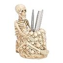 CXRYLZ Skull Pen Holder for Desk, Halloween Gothic Pen Organizer, Creative Skeleton Makeup Brush Holder Pencil Holder Spooky Gifts for Women Man Home Office Desktop Decor Beige