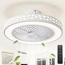 JUTIFAN Ceiling Fan with Lights Remote Control, 20" Modern Low Profile Ceiling Fan with 3 Color Changing, Bladeless Ceiling Fan with Led Light Enclosed Ceiling Fan with Light Flush Mount for Bedroom