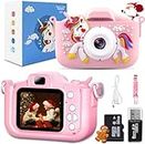 UZIMOO Kids Camera for Girls, 1080P HD Digital Dual Camera with Silicone Case 2.0 Inch IPS Screen, 32GB SD Card, Selfie Childrens Camera Toy for Boys & Girls Age 3-12