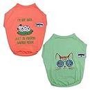 FETCHER Neon Peach and Mint Green Premium Dog T-Shirts for Dogs and Cats (Set of 2) (10" XXS)