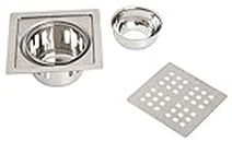 Vantage VAL-197 (A) Stainless Steel Drain Cover Square Hole with CCT And Removable Grate Easy to Install & Clean Suitable for Garden Bathroom Kitchen (Matt, 5")