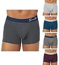 FREECULTR Men's Underwear Anti Bacterial Micromodal Airsoft Trunk - Non Itch No Chaffing Sweat Proof (Pack of 5 Size S Ash Grey, Cloud White, Midnight Blue, Smoke Grey, Sangria Wine)