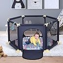 Baby Playpen, 6 Panel Portable Anti-Slip Safety Play Yard with Breathable Mesh, Basketball Hoop, Pull Ring and 10 Balls, Indoor & Outdoor Kids Activity Centre Play Fence for Baby Toddlers Infant
