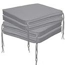 Brillars Waterproof Cushion Outdoor Seating Non-Slip Garden Patio Chair Indoor Furniture Seat Pads With Ties, Kitchen Dining Lawn Zip Cover (16"x16"x2") (Pack of 4, Grey)