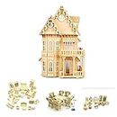 NWFashion 17" Wooden Dream Dollhouse 2 Floors with Furnitures DIY Kits Miniature Doll House (Gothic Furnitures Sets)
