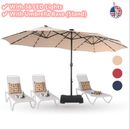 15FT Patio Double-Sided Umbrella with Solar 36 LED Lights Outdoor Large Umbrella