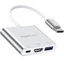 Amazon Basics 3-in-1 USB Type C to HDMI Adapter 4K@30Hz, 100W PD Fast Charging Port, USB A 3.0 @5Gbps Speed, MultiPort HUB for MacBook Pro Air, Windows, Laptop, Tablet, Smartphone & All Type C Devices