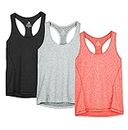 icyzone Workout Tank Tops for Women - Racerback Athletic Yoga Tops, Running Exercise Gym Shirts(Pack of 3)(M, Black/Granite/Orange)