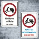 Placa de prohibición motocicletas scooter ciclomotor prohibido placa combinada, texto deseado VP135
