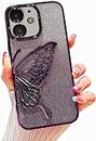 Designed for iPhone 11 Cover with Luxury Glitter Cute Butterfly Plating Design Aesthetic Women Teen Girls Back Cover Cases for iPhone 11 (Purple)
