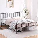 Molblly Queen Size Metal Platform Bed Frame with Headboard,Steel Slat Support/No Box Spring Needed/Easy Assembly, Black