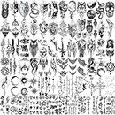 Temporary Tattoos, Fake Tattoos Stickers 72 Sheets for Adult Men Women, Realistic Last Long Black tiny Tattoos Sticker, Halloween Tattoos Include Black Scary Wolf Lion Tiger Skeleton Skull Tattoos