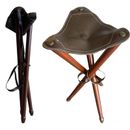 Tripod Stool Wooden Folding Chair Hunting Leather Seat Camping Fishing New