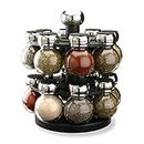 Olde Thompson Since 1944 Orbit Rotating Rack, 16 Refillable Spice Jars, Labeled Shaker Tops, 45, Black, Clear
