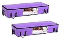 Streamline Storage And Organization With A Long Underbed Storage Bag, Versatile Organizer, And Stylish Blanket Cover, Complete With Convenient Side Handles Purple (pack of 2)