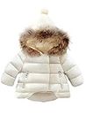 Mallimoda Baby Boys Girls Down Jacket Toddler Winter Warm Puffer Down Coat Cotton Hooded Fur Snowsuit, Beige, 2-3T