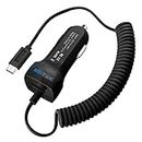 SDTEK Micro USB Car Charger Adapter with Cable Compatible with Samsung Galaxy S4/S5/S6/S7, J3/J4/J5/J6, Huawei, Nokia, Moto + USB Charging Port (Black)