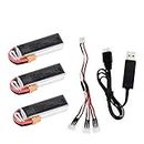 3 Pcs 7.4V 600mAh 45C 2S Lipo Battery XT30 Plug with USB Charger for Wltyos XK K130 RC Helicopter RC Drone Quadcopter