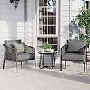 DEVOKO Furniture 3-Piece Patio Set Elegant Gray Wicker Design and Gray Cushions for Comfortable Outdoor Living