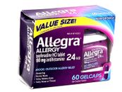 ALLEGRA Allergy 24 Hr NON-DROWSY 60 Gelcaps Indoor/Outdoor EXP: 07/24